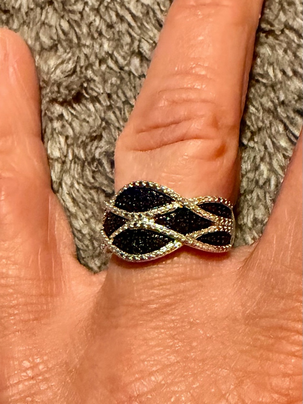 Elegant Twisted Pavé Diamond Ring - White Gold over Sterling Silver - Picture 3 of 4